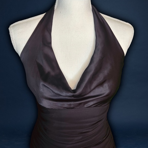 NWT Laundry By Shelli Segal Black Silk Ruched Bodice Halterneck Gown Size 4P - Picture 6 of 15